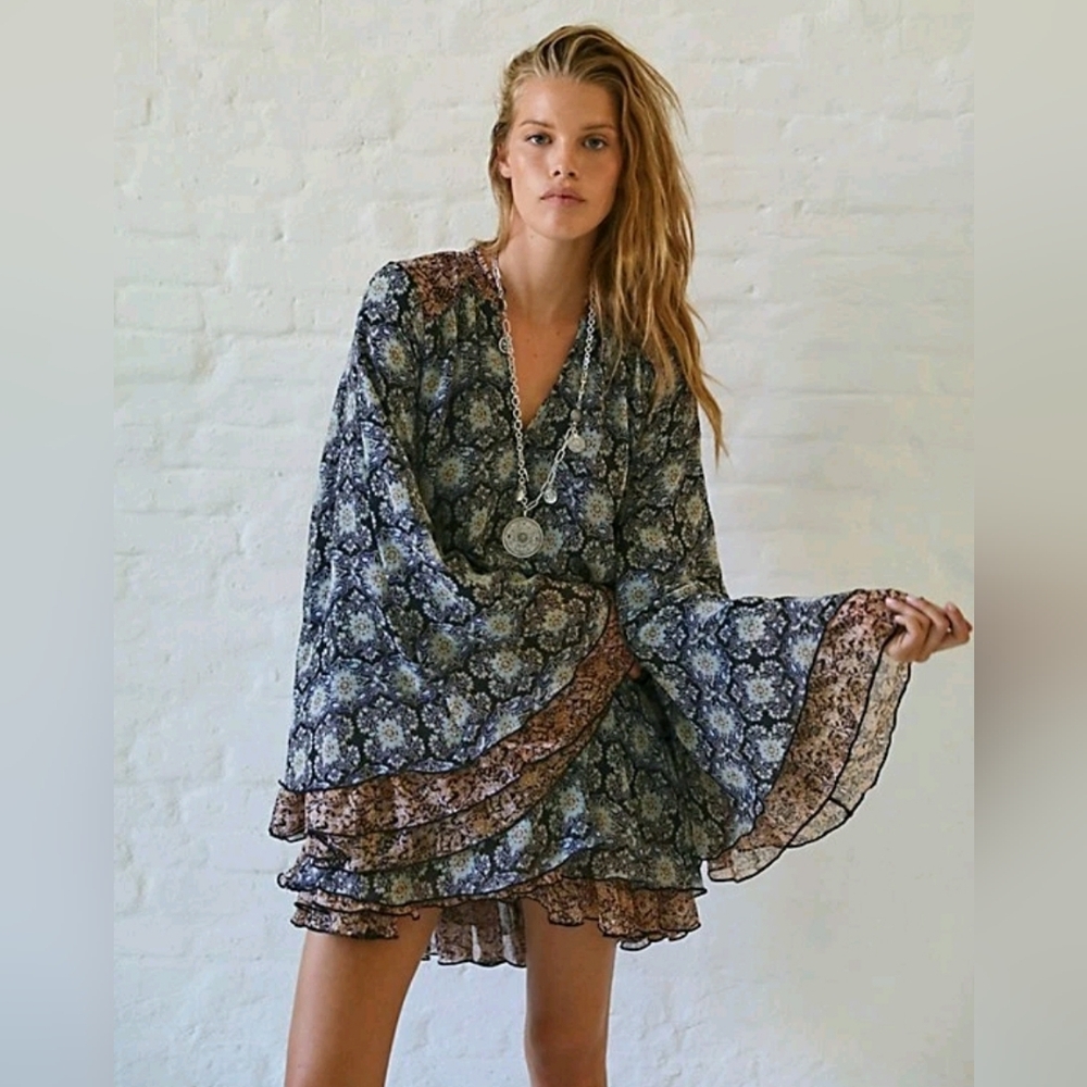 Free People Gabi Tunic Dress In Black Combo Size Medium